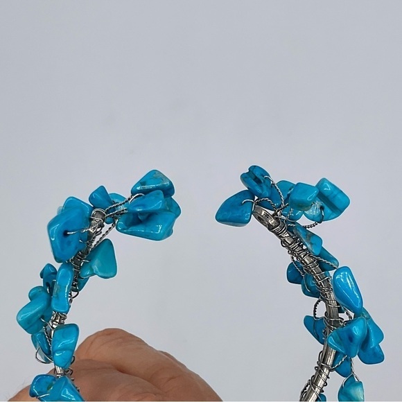 Bracelet Turquoise Chip Stone Southwestern Cuff Jewelry Blue Silver Tone Fall - Picture 5 of 7